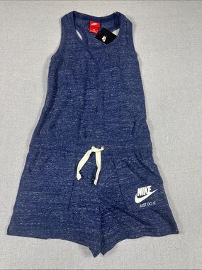Nike Girls Romper Youth Size Large Navy Blue With Logo And Elastic Waist NWT